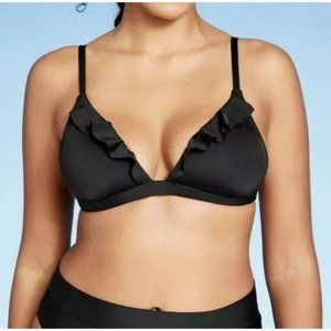 Shade & Shore Ruffle Padded Bikini Top Black, S 4-6 or M 8-10 NEW NWT
